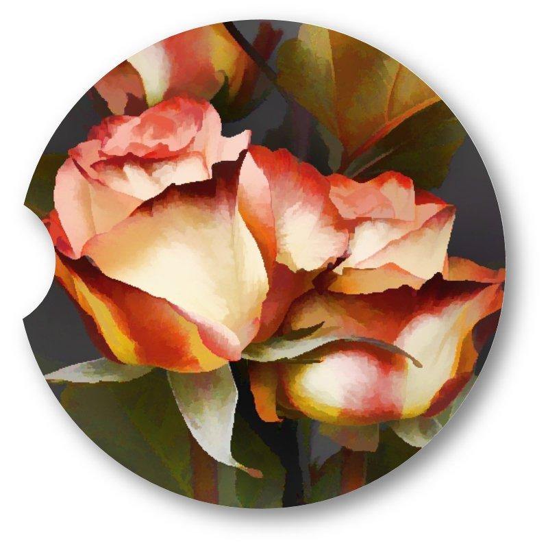 Roses Sandstone Car Coasters /Set of 2 - Schoppix Gifts