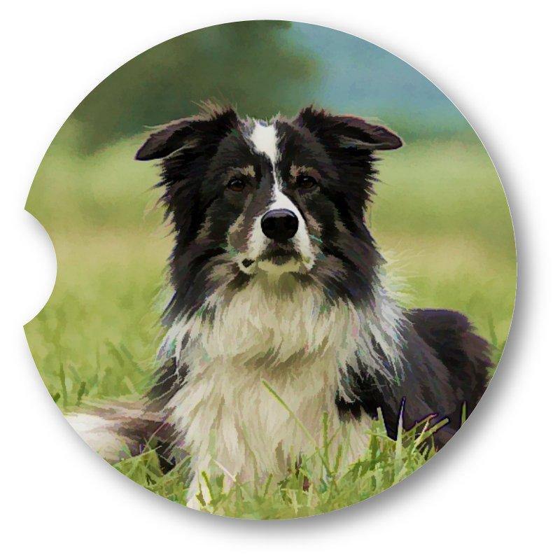 Border Collie Sandstone Car Coasters / Set of 2 - Schoppix Gifts