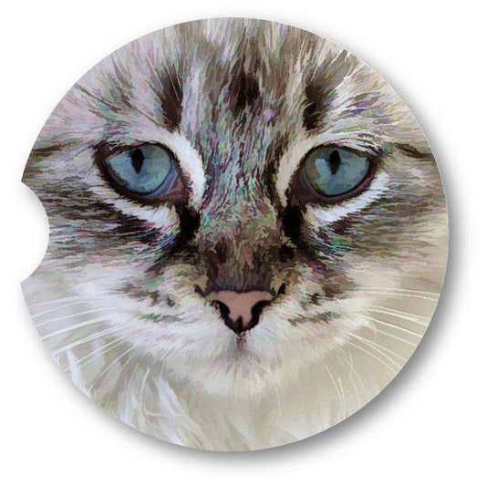 Cat Portrait Close up Sandstone Car Coasters  Set of 2 - Schoppix Gifts