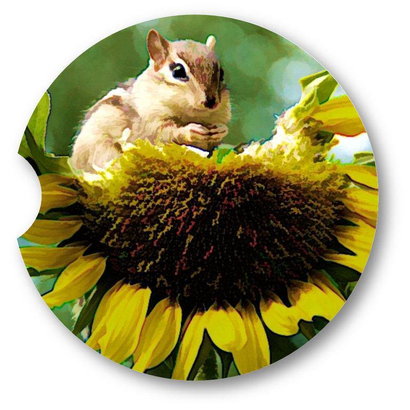 Chipmunk/Ground squirrel on Sunflower Sandstone Car Coasters/ Set of 2 - Schoppix Gifts