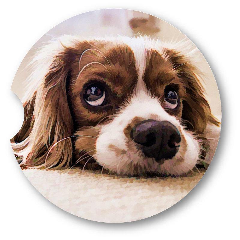 Big Eyed Puppy Sandstone Car Coasters/Set of 2/ - Schoppix Gifts