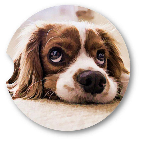 Big Eyed Puppy Sandstone Car Coasters/Set of 2/ - Schoppix Gifts