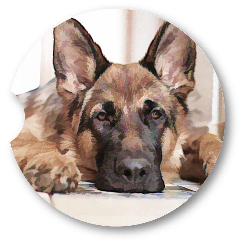 German Shepherd Sandstone Car Coasters / Set of 2 - Schoppix Gifts