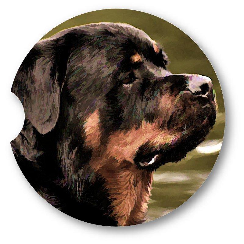 Rottweiler Portrait Sandstone Car Coasters /  Set of 2 - Schoppix Gifts