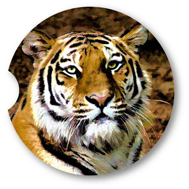 Tiger Portrait Sandstone Car Coasters / Set of 2 - Schoppix Gifts