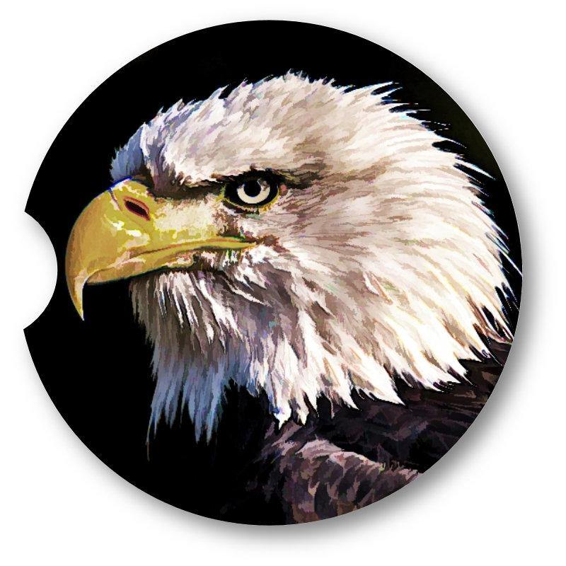 American Bald Eagle Portrait Sandstone Car Coasters /  Set of 2. - Schoppix Gifts