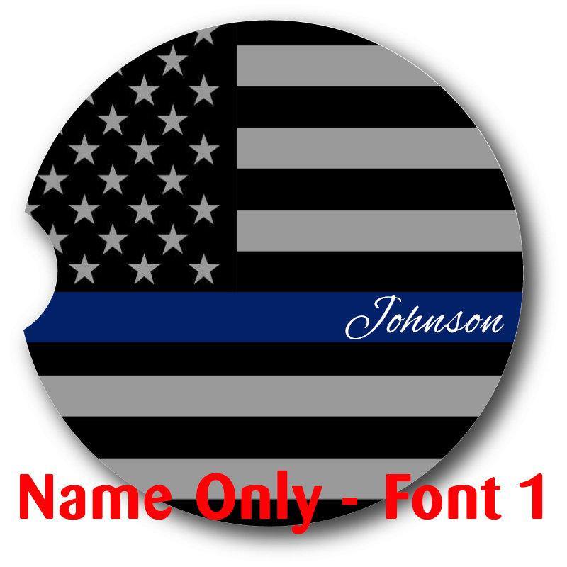 Thin Blue Line Car Coasters-Set of 2 - - Schoppix Gifts