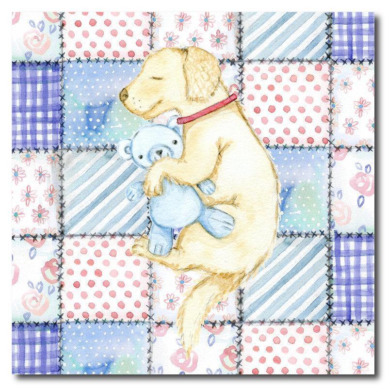 Square Adorable Puppy napping on quilt  Coaster-Set of 4- Available in 4 styles! - Schoppix Gifts