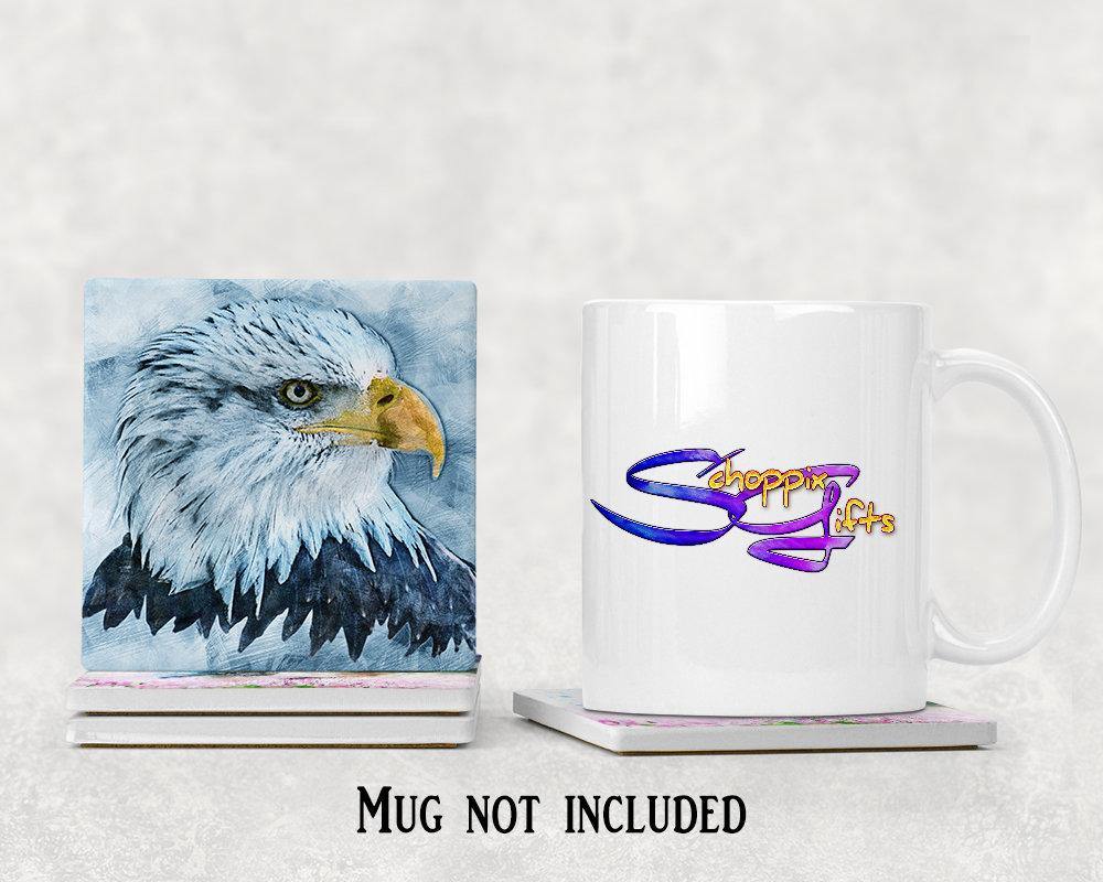Painted style Bald Eagle Face Square Drink Coaster-Set of 4- Available in 4 styles! - Schoppix Gifts