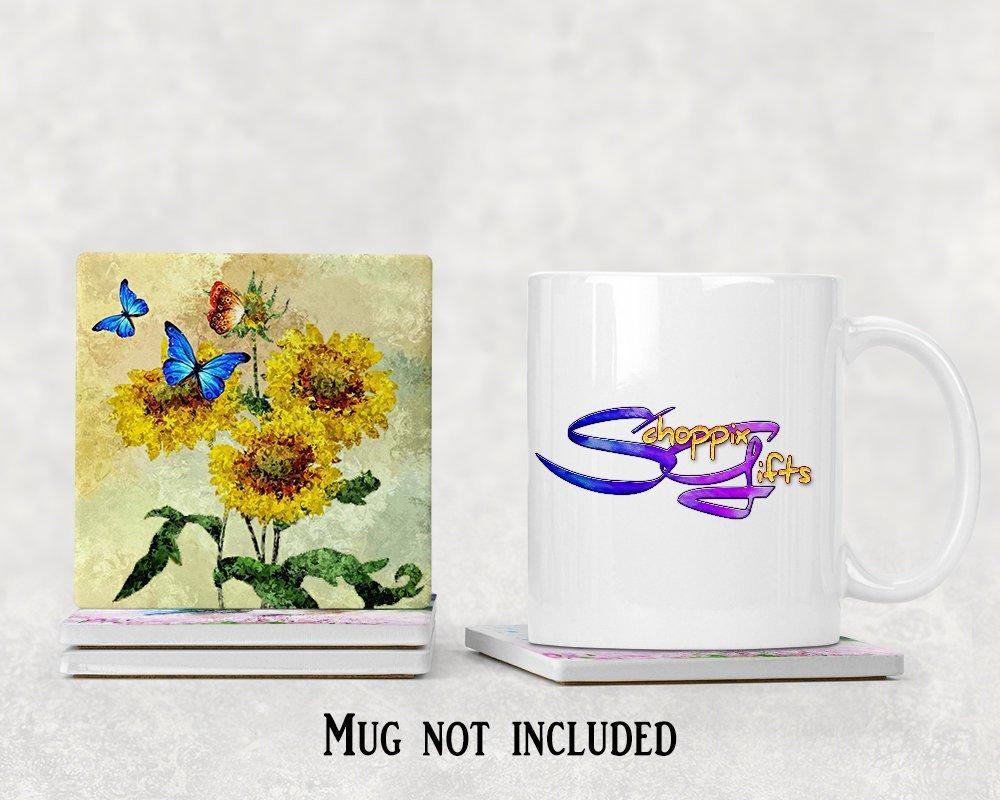 Butterflies and Sunflower Square Drink Coaster-Set of 4- Available in 4 styles! - Schoppix Gifts