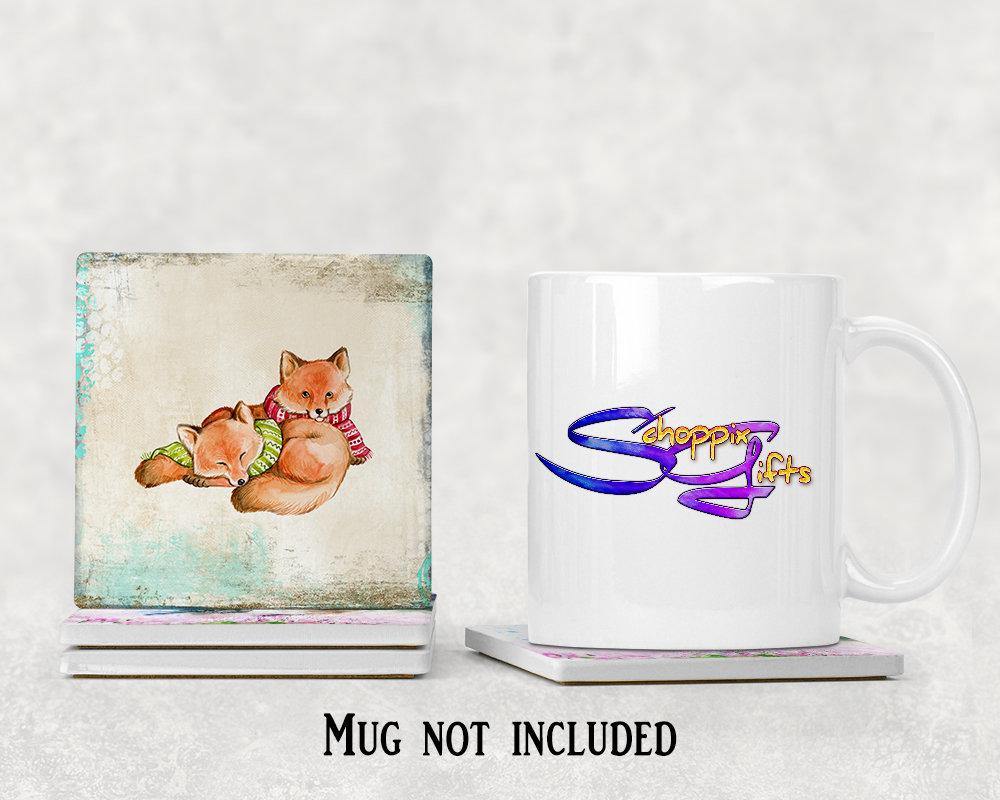 Winter Foxes Square Drink Coaster-Set of 4- Available in 4 styles! - Schoppix Gifts