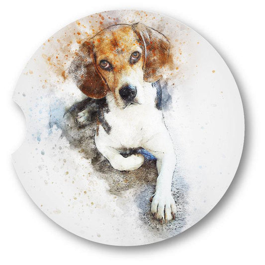 Watercolor style Beagle Sandstone Car Coasters-Set of 2