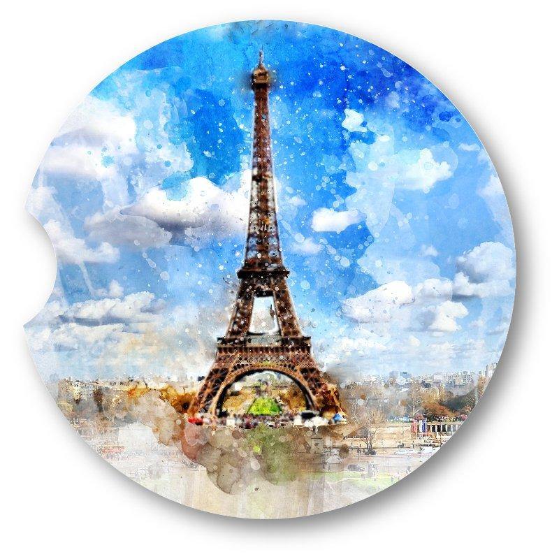 Blue Watercolor  Style Paris Sandstone Car Coasters set of 2 - Schoppix Gifts