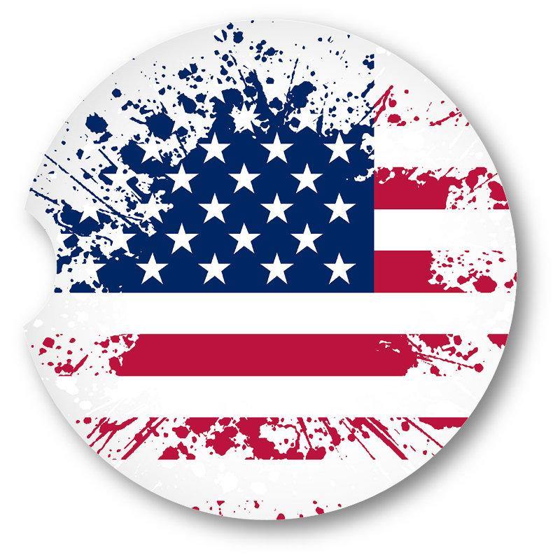 Grunge Splatter American Flag Sandstone Car Coasters/set of 2 - Schoppix Gifts