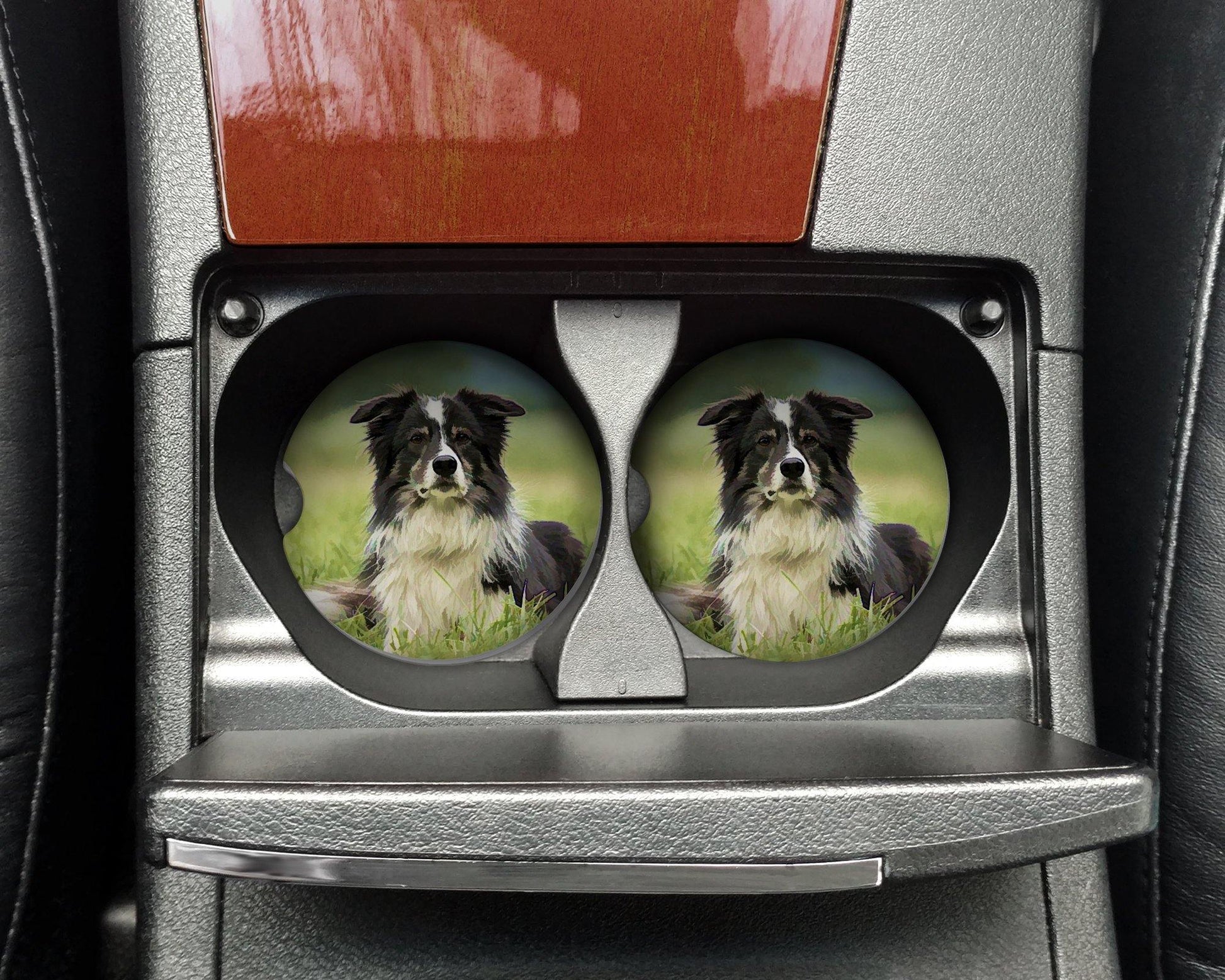 Border Collie Sandstone Car Coasters / Set of 2 - Schoppix Gifts