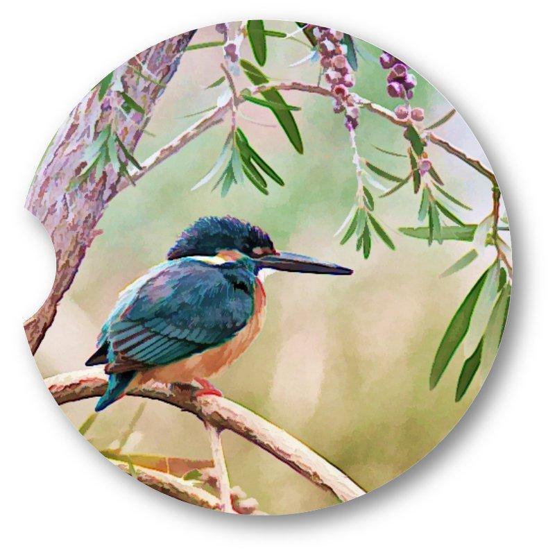 Oil Painted Look Kingfisher Car Coasters set of 2 - Schoppix Gifts
