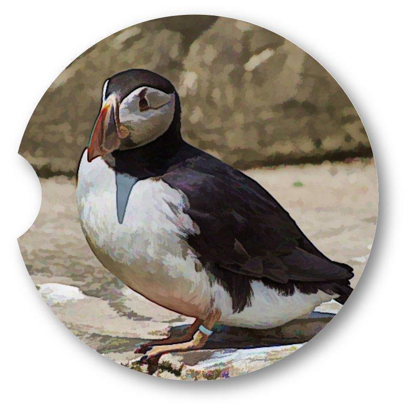 Water Color Look Puffin Car Coasters set of 2
