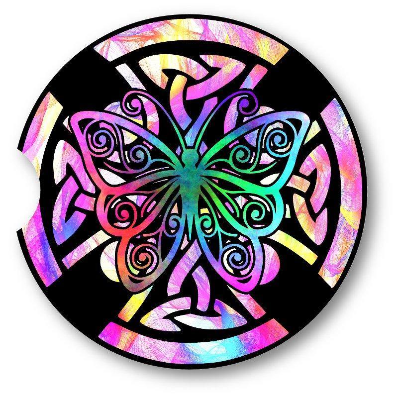 Butterfly Celtic Cross Mandala Sandstone Car Coasters set of 2. - Schoppix Gifts