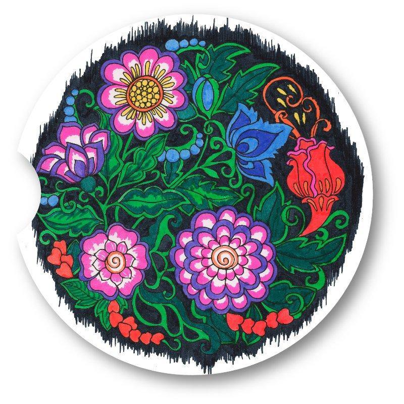 Flower Garden Mandala Sandstone Car Coasters set of 2. - Schoppix Gifts