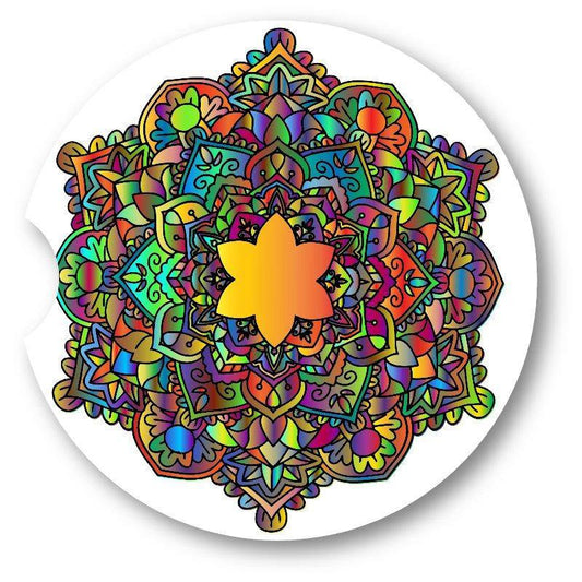 Rainbow Foil Look Mandala Sandstone Car Coasters set of 2. - Schoppix Gifts