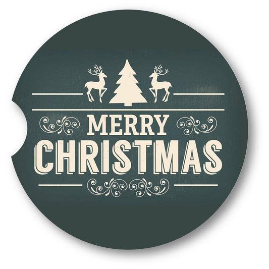 Merry Christmas Chalkboard look Sandstone Car Coasters /  Set of 2 - Schoppix Gifts