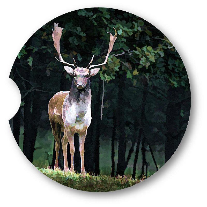 Fallow Deer Portrait Sandstone Car Coasters Set of 2 - Schoppix Gifts