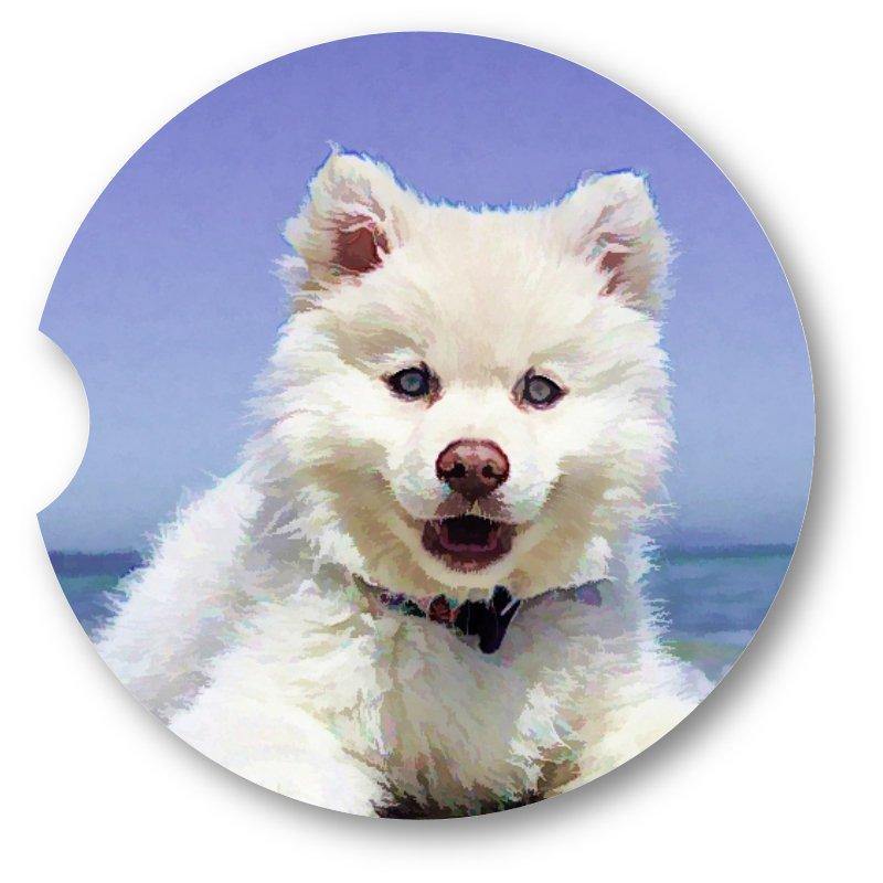 Finnish Lapphund Puppy Portrait Sandstone Car Coasters /  Set of 2 - Schoppix Gifts