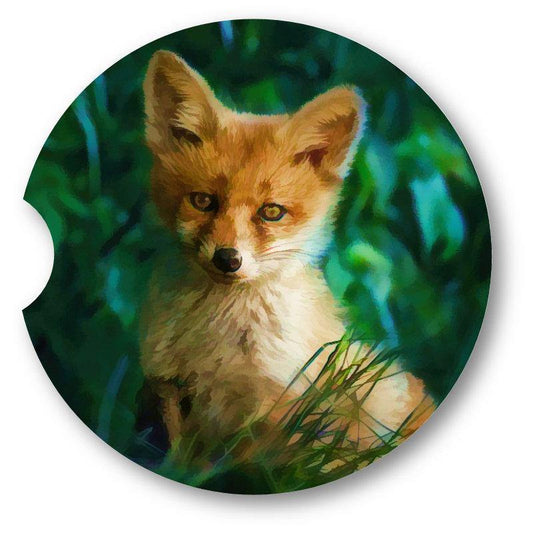 Fox Pup Sandstone Car Coasters / Set of 2 - Schoppix Gifts