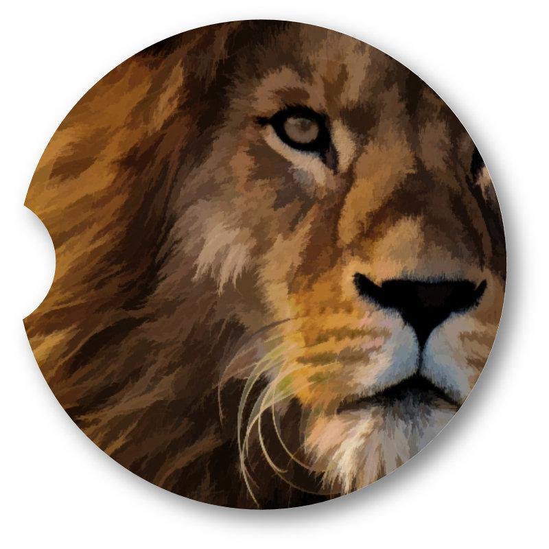 Lion Portrait Sandstone Car Coasters Matching Pair - Schoppix Gifts