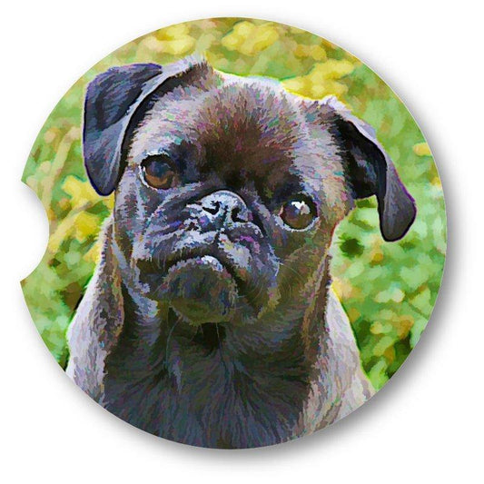 Pug Portrait Sandstone Car Coasters /  Set of 2 - Schoppix Gifts