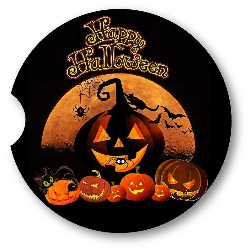 Happy Halloween Pumpkin/Halloween Car Coasters / Set of 2 - Schoppix Gifts