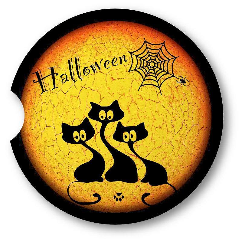 Happy Halloween Black Cats/Halloween Car Coasters / Set of 2 - Schoppix Gifts