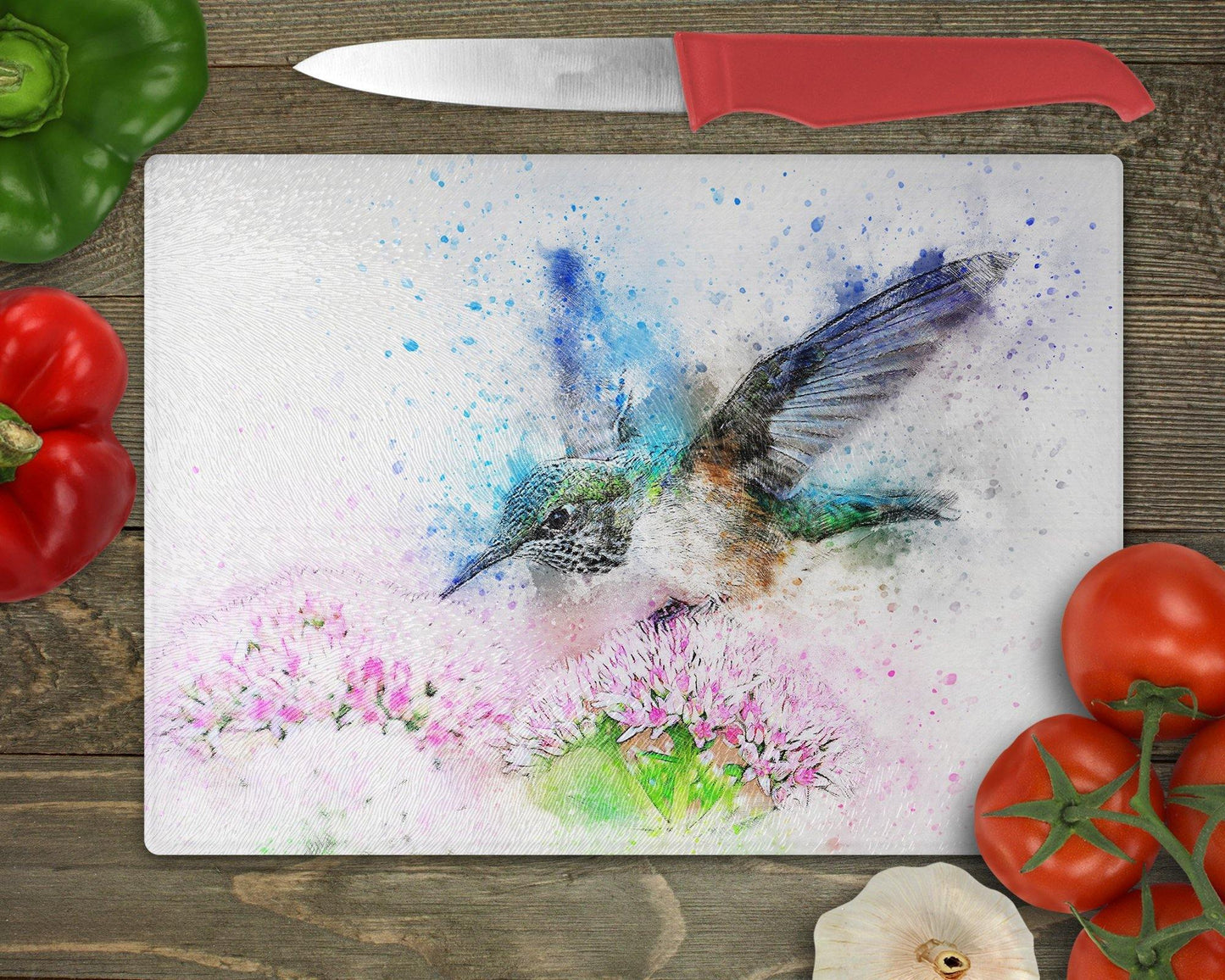 Watercolor style Hummingbird Glass Cutting Board - Schoppix Gifts