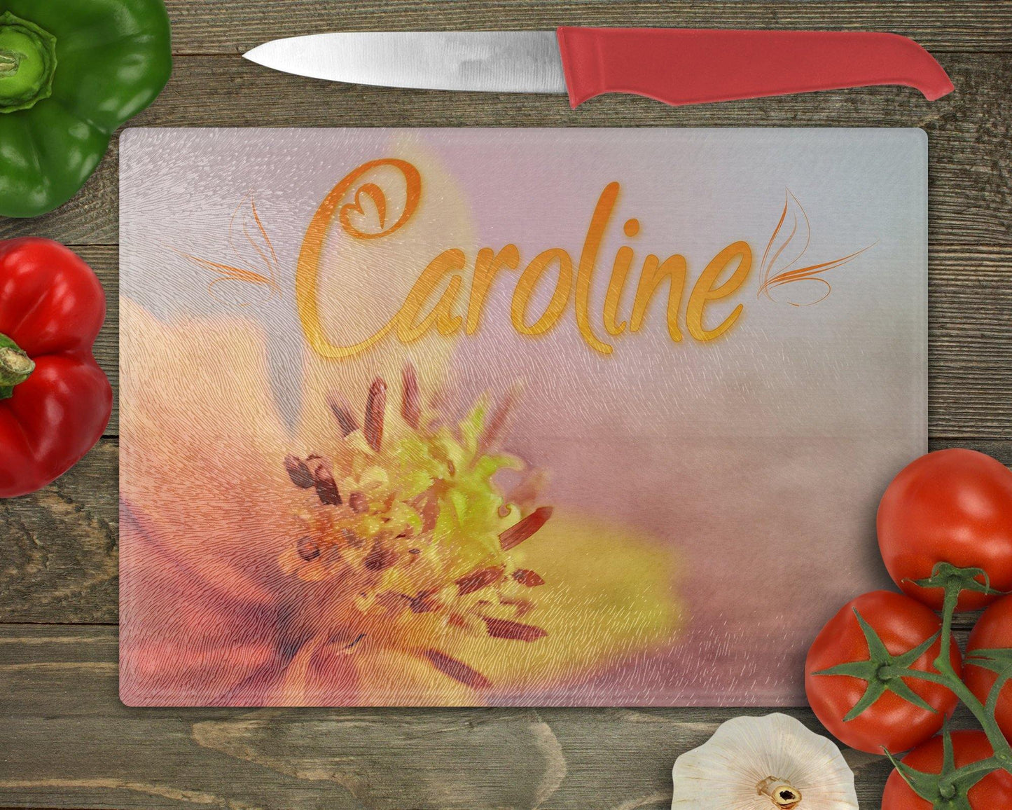 Personalized Pastel Flower Glass Cutting Board - Schoppix Gifts