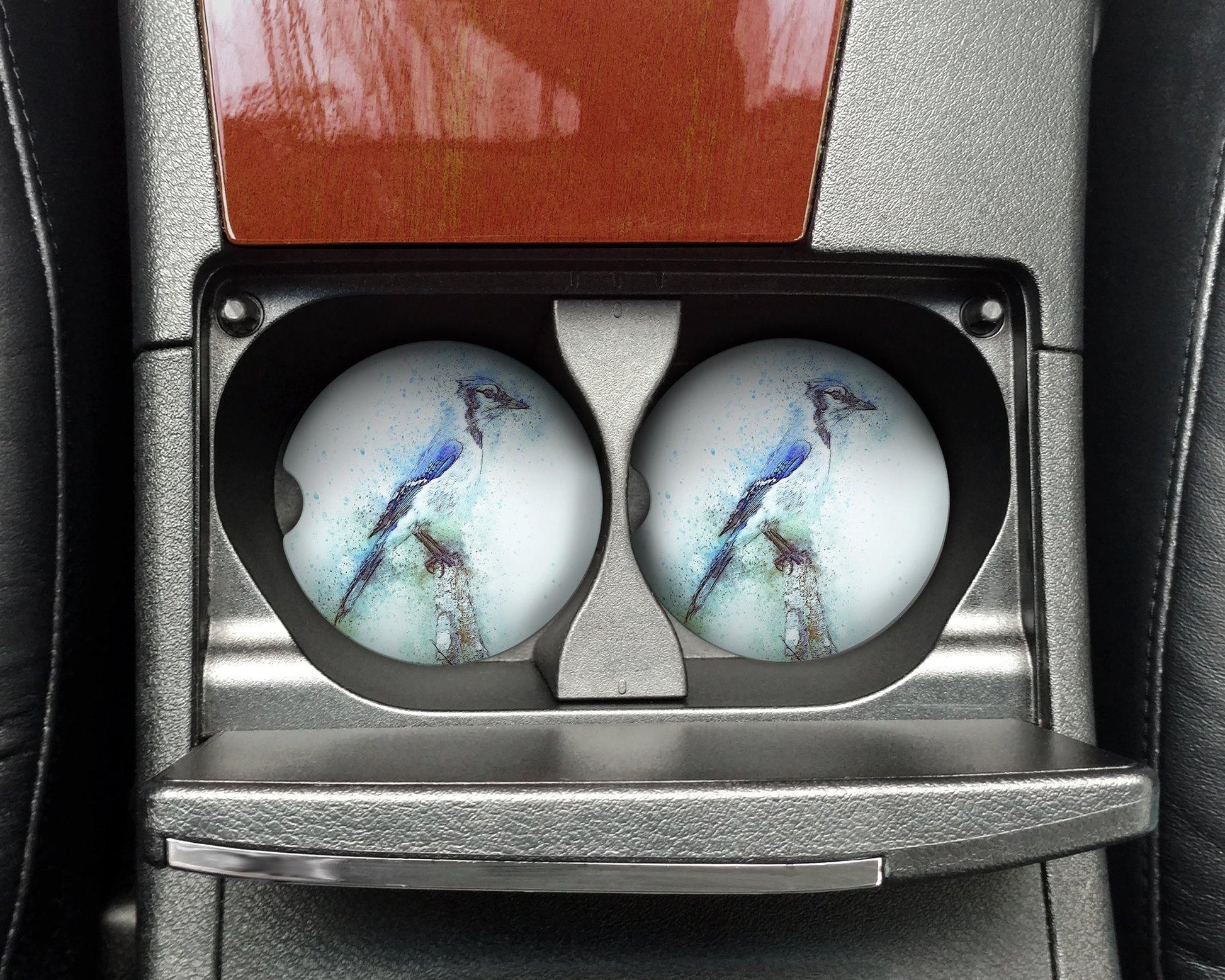 Blue Jay  Car Coasters/Watercolor Style / set of 2 - Schoppix Gifts