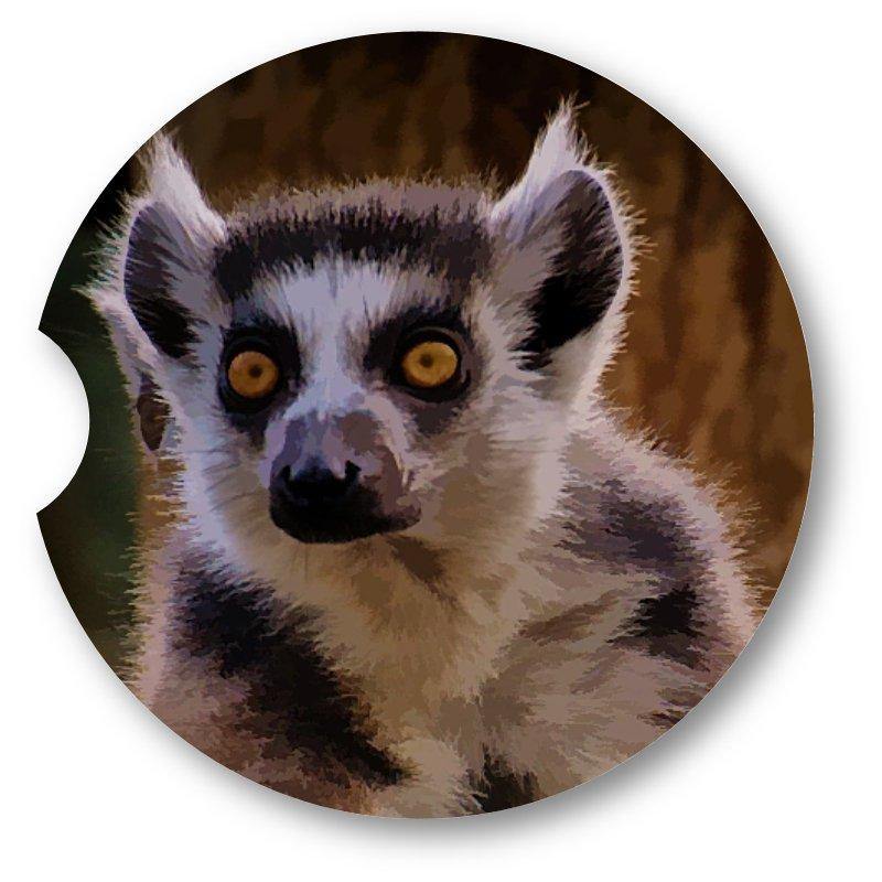 Water Color Look Lemur Sandstone Car Coasters set of 2 - Schoppix Gifts