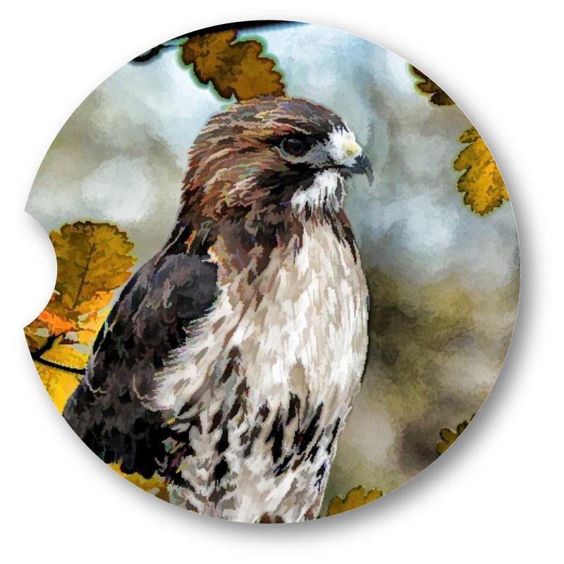 Oil Painted Look Red Tail Hawk Car Coasters set of 2 - Schoppix Gifts