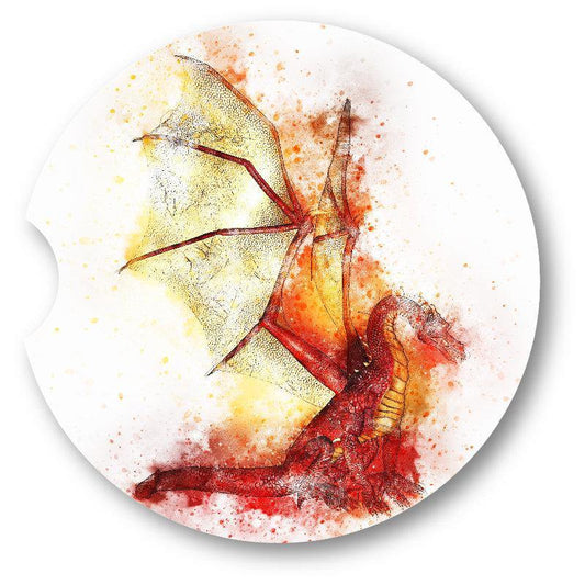 Watercolor Look Red Dragon Coasters set of 2