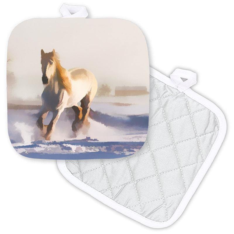 White Horse Oil Painted Style Potholder - Schoppix Gifts