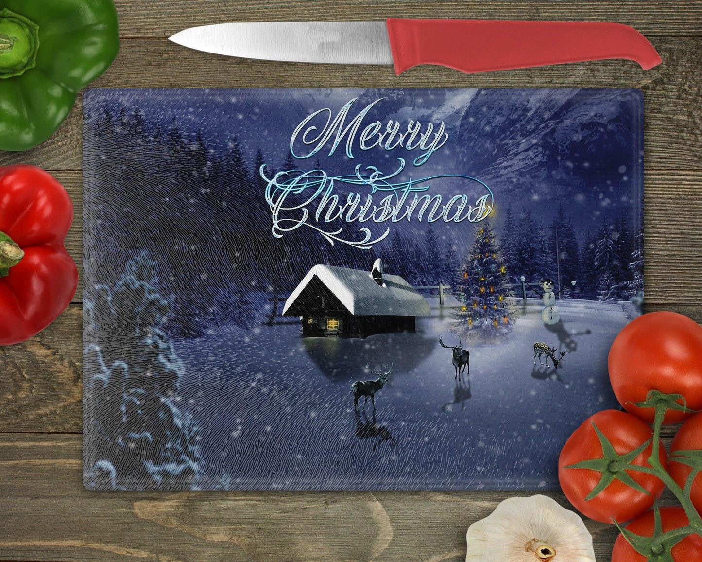 Merry Christmas Winter Scene Glass Cutting Board - Schoppix Gifts