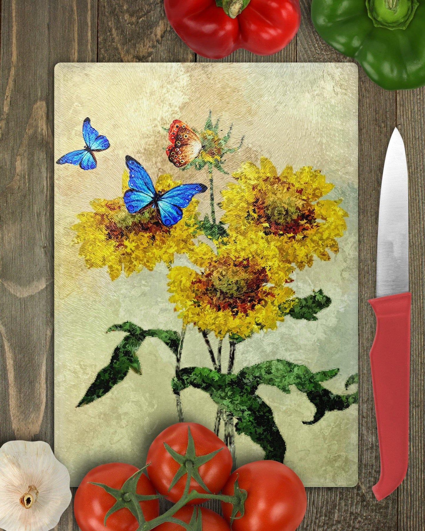 Butterflies & Sunflowers Glass Cutting Board - Schoppix Gifts