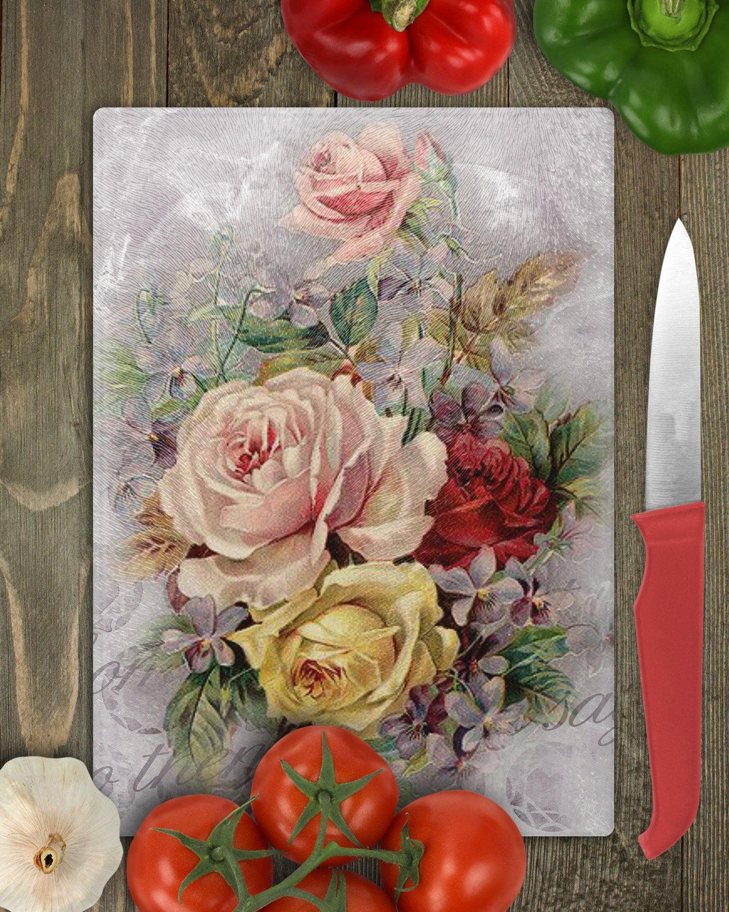 Vintage Style Art Roses Glass Cutting Board - Schoppix Gifts