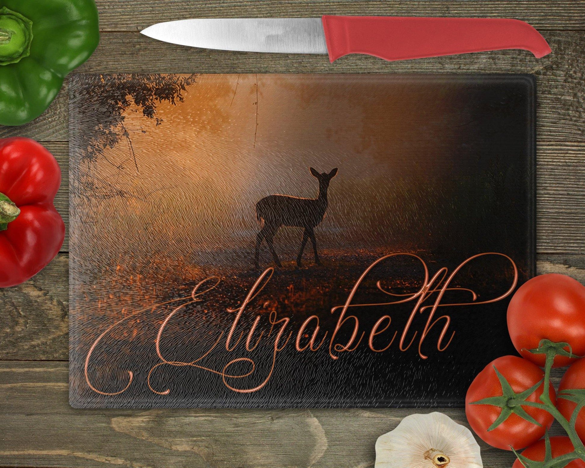 Personalized Deer/Doe Glass Cutting Board - Schoppix Gifts