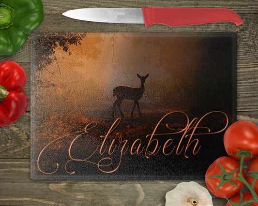 Personalized Deer/Doe Glass Cutting Board - Schoppix Gifts