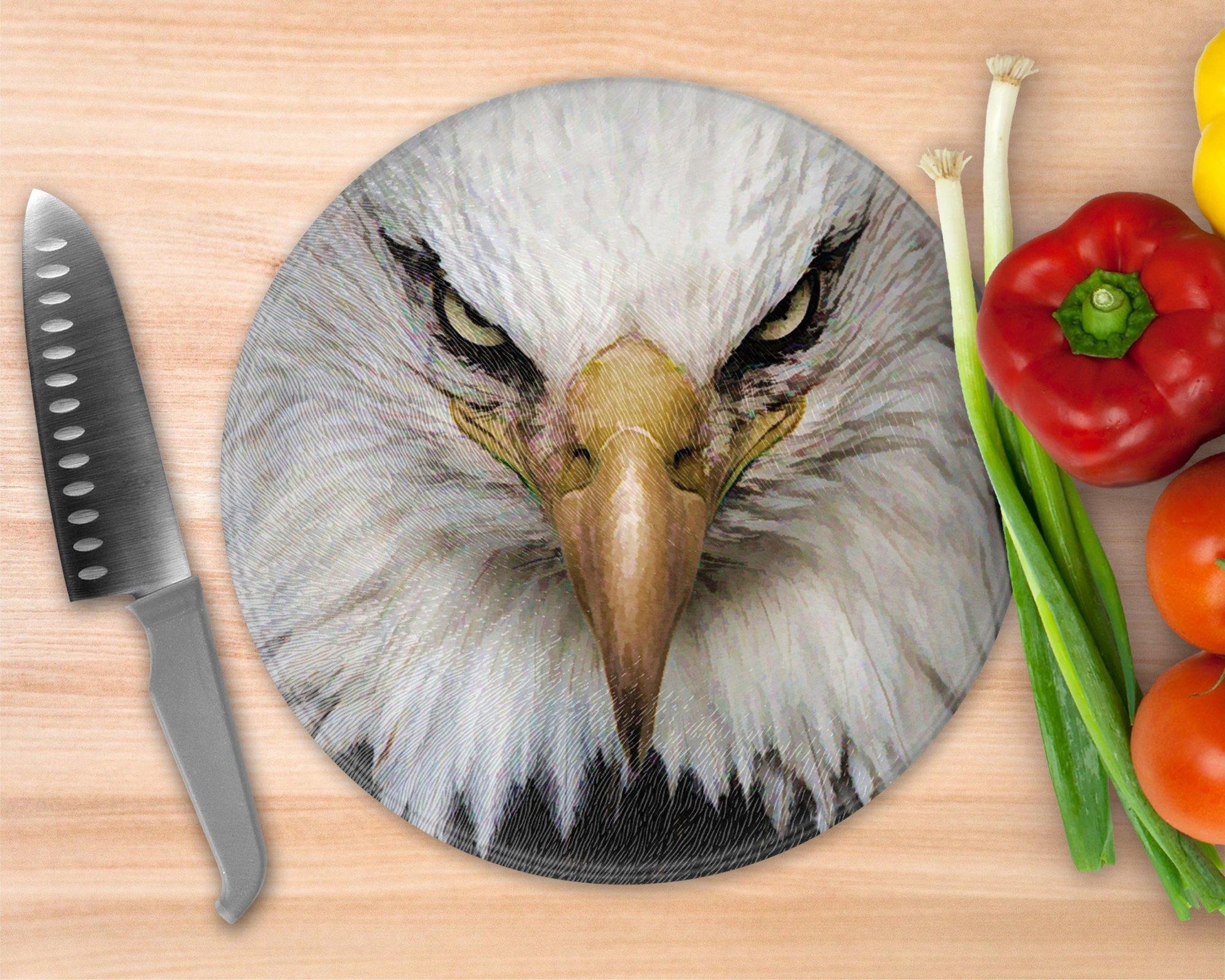 Bald Eagle Portrait  Glass Cutting Board - Round Cutting Board - Schoppix Gifts