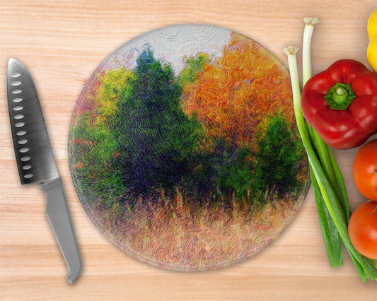 Abstract Autumn Foliage   Glass Cutting Board - Round Cutting Board - Schoppix Gifts