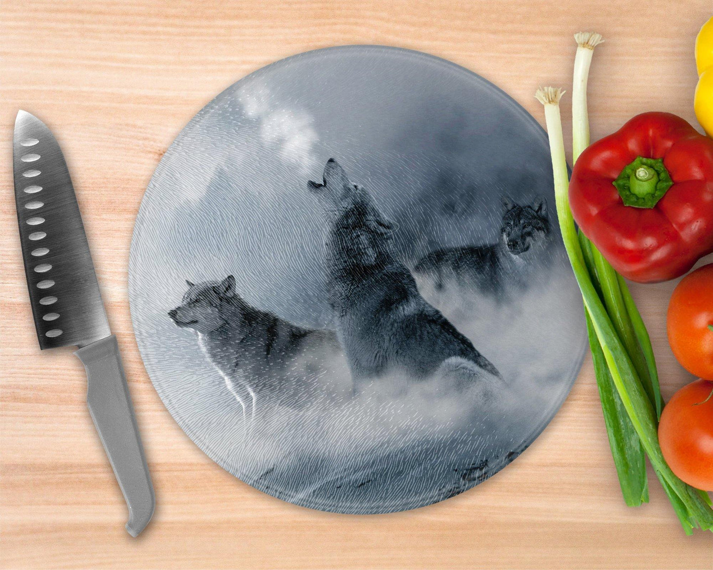 Winter Wolves  Glass Cutting Board - Round Cutting Board - Schoppix Gifts
