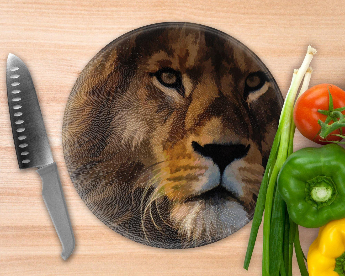 Painted Style Lion Portrait  Glass Cutting Board - Schoppix Gifts