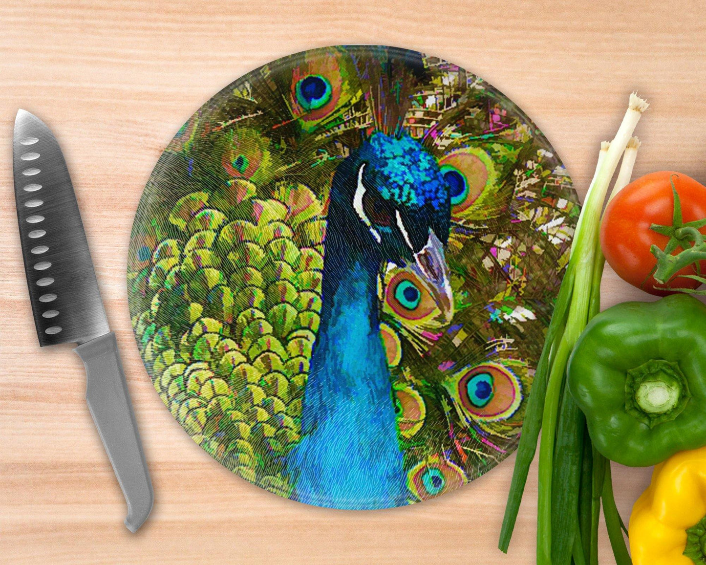 Painted Style Peacock Portrait  Glass Cutting Board - Schoppix Gifts