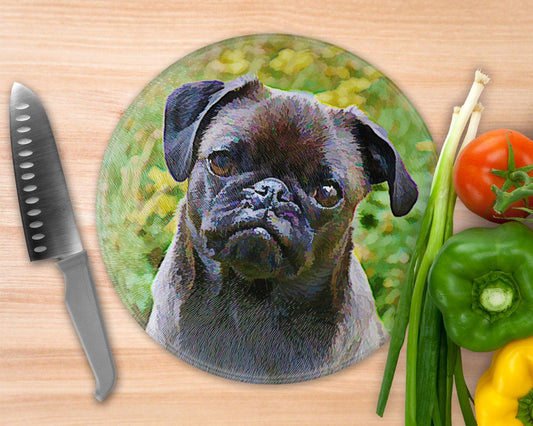 Painted Style Pug Portrait  Glass Cutting Board - Schoppix Gifts